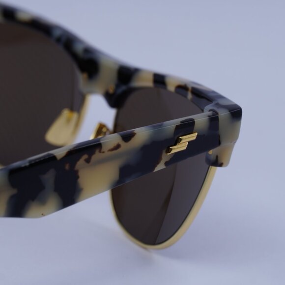 Bottega Veneta BV1003S 003 Sunglasses Ivory Havana Square Frame, Brown Lenses